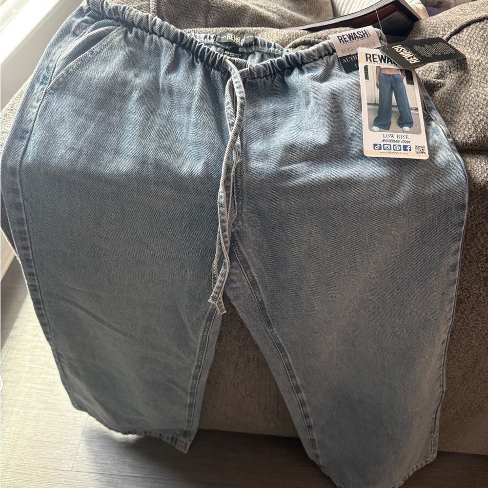 Rewash Lowrise Light Blue Elastic Waist Denim Joggers